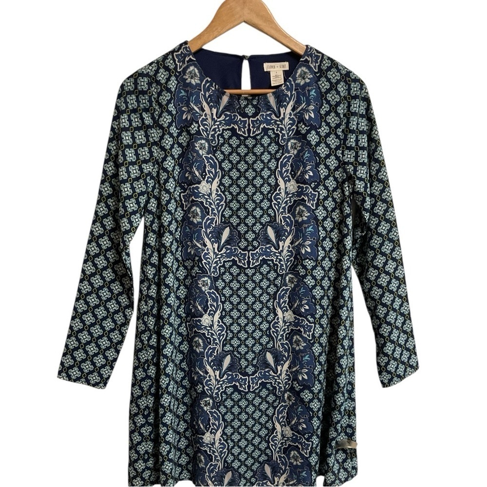 Chic Navy Patterned Midi Dress